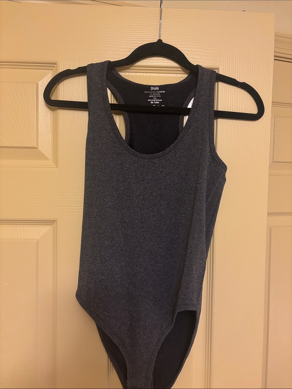 Zenana Dark Charcoal Racerback Ribbed Bodysuit